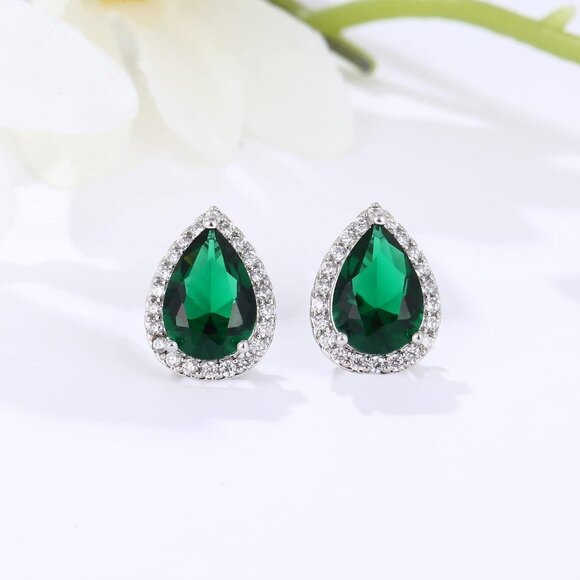 Women's Teardrop Mall Dainty Birthstone Cubic Zirconia Green Elegant Earring - Picture 4 of 6